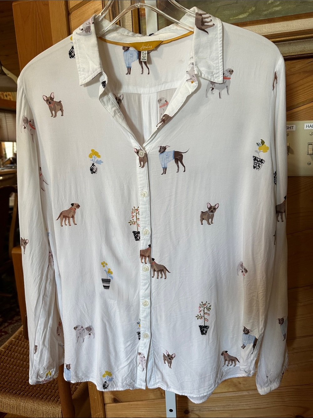 Joules White Button-Down Shirt with Dog Print